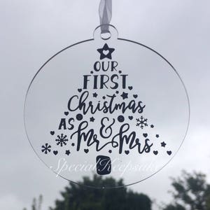 Our First Christmas As Mr & Mrs 2024 2025 2026 1st Christmas Tree Bauble Decoration Ornament Bride Groom Newlywed Acrylic Clear Wedding Gift image 2