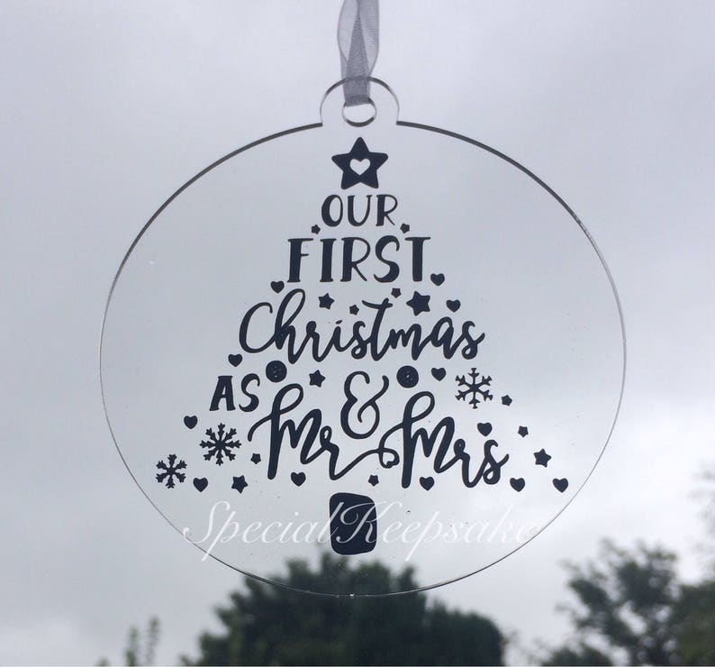 Our First Christmas As Mr & Mrs 2024 2025 2026 1st Christmas Tree Bauble Decoration Ornament Bride Groom Newlywed Acrylic Clear Wedding Gift image 2