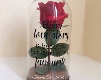 Enchanted Beauty Rose Dome Glass Ornament Forever Lasting Rose Every Love Story Is Beautiful Ours Is My Favourite Wedding Valentines Gift