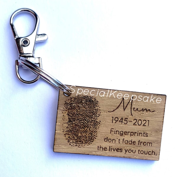 Personalised Fingerprint Oak Wooden Engraved Keyring Memorial Heaven Keepsake Baby Loss Death Angel Miscarriage Mum Dad Memory Gift Keychain