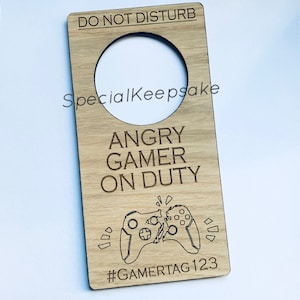 Personalised Angry Gamer On Duty Door Hanger Sign Novelty Gift Gaming Room Xbox PlayStation PC Streamer Controller Kids Bedroom Gamertag image 1
