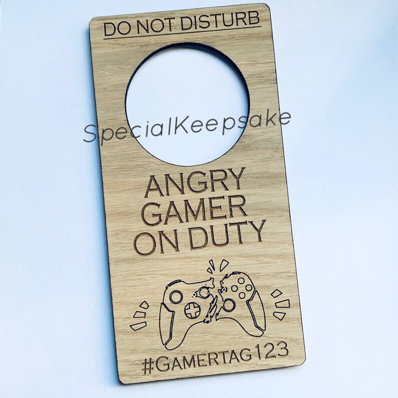 Personalised Angry Gamer On Duty Door Hanger Sign Novelty Gift Gaming Room Xbox PlayStation PC Streamer Controller Kids Bedroom Gamertag image 1