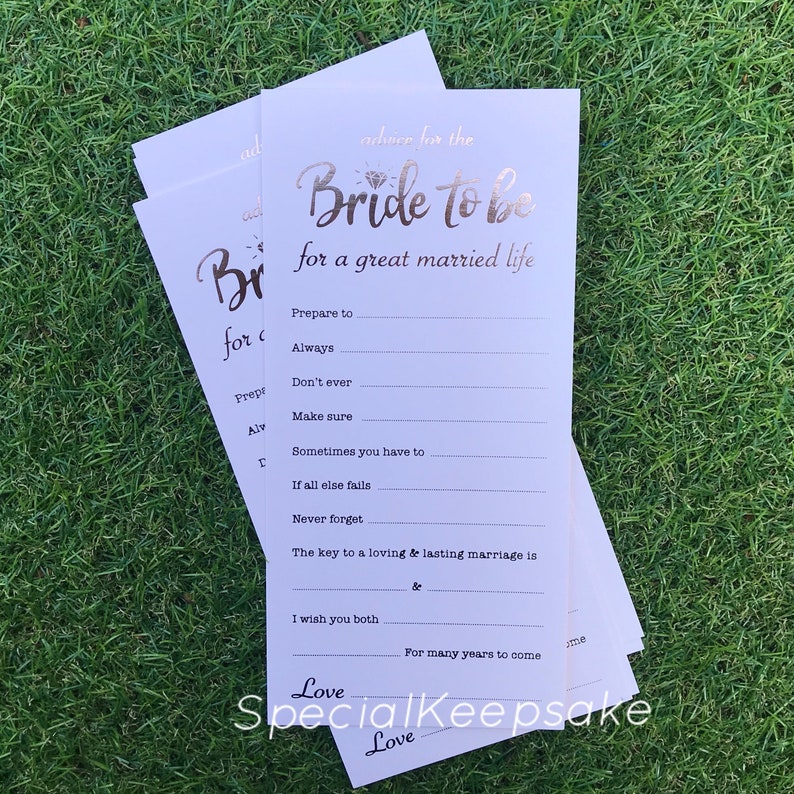 Rose Gold Metallic Wedding Advice Card Cards Entertainment Mr Mrs Guests Family Friends Bride Groom Hen Party Game Bridal Party Fun Keepsake image 2