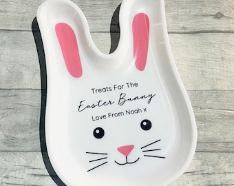 Personalised Plastic Easter Bunny Shape Treat Plate Carrot Drink Chocolate Gift Fun Children Name Keepsake Reusable Rabbit Baby First Easter