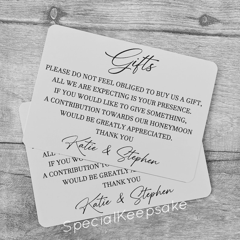 Personalised Wedding Honeymoon Card Gift Alternative Donation Note Mr & Mrs Guests Family Friends Bride Groom Present A6 Size Polite Request Bild 1