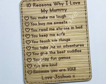 Personalised Fridge Magnet 10 Reasons Why I Love My Mummy Nanny Grandad Auntie Mum Oak Veneer Wood Plaque Mothers Day Birthday Gift Keepsake