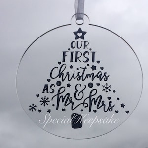 Our First Christmas As Mr & Mrs 2024 2025 2026 1st Christmas Tree Bauble Decoration Ornament Bride Groom Newlywed Acrylic Clear Wedding Gift image 1