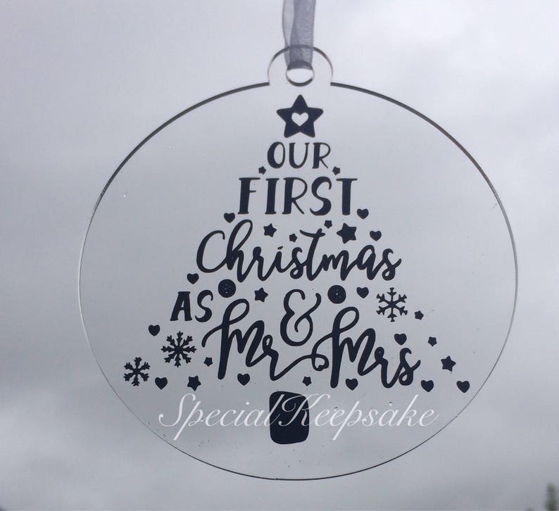 Our First Christmas As Mr & Mrs 2024 2025 2026 1st Christmas Tree Bauble Decoration Ornament Bride Groom Newlywed Acrylic Clear Wedding Gift image 1