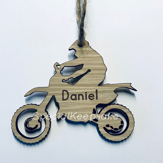 Personalised MX Dirt Bike Motorbike Oak Engraved Wooden Bauble 