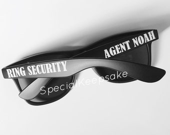 NOVELTY Ring Security Black FBI Glasses Personalised Name Ring Bearer Page Boy Bridesmaid Usher Best Man Bride Groom Wedding Novelty Boss