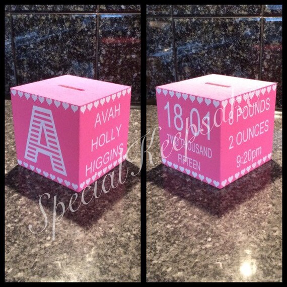 Personalised Wooden Money Box Baby Birth Details Handmade Etsy