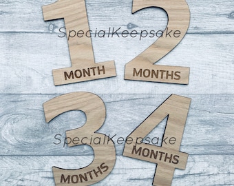 Baby Milestone Numbers Wooden Oak Veneer Newborn Cards New Baby Shower Gift Photo Prop Keepsake One Two Three Months Photoshoot Neutral