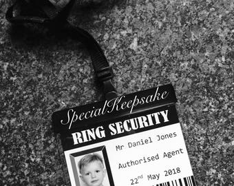 Ring Security FBI Agent Badge Lanyard Personalised Name Ring Bearer Page Boy Bridesmaid Usher Best Man Bride Groom Wedding Novelty Box