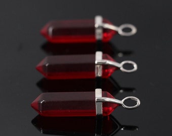 Red Crystal Glass Hexagon Point copper Pendant,Faceted slice double points Bulk,Glass Stick Reiki Chakra Pendant Necklace Supplies,3pcs