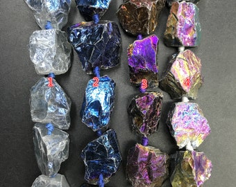 Full Strand Multicolor Titanium Rock Crystal Quartz Chip Nugget,Polished Druzy Quartz Raw Gems Plated Colorful Crystal Freefrom Tiny Bead