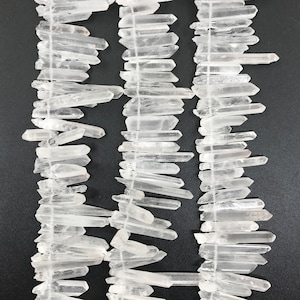 Full Strand 70pcs Raw Crystal Points Bulk,Rough White Quartz Spike Pendants,Top Drilled Rock Stone Crystal Stick Loose Beads Making Jewelry