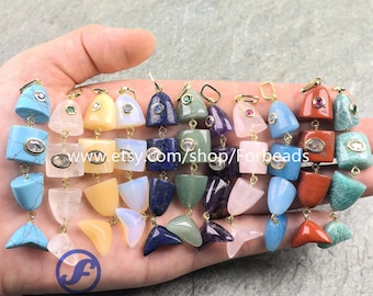 Gemstone Crystal Spliced Fish Pendants With Inlaid Zircon Handmade Quartz CZ Charms Jewelry Making