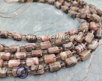 Brown Crazy Agate Tube Loose Beads,Banded Lace Onxy Cylinder Nugget Pendants Necklaces Making