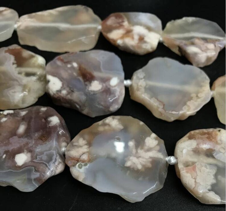 New Arrival!!!Irregular Sakura Agate Flat Slab,Natural Druzy Cherry blossom Agate Freeform Slice nugget,Drusy Flower Fossil Agate Gems bead