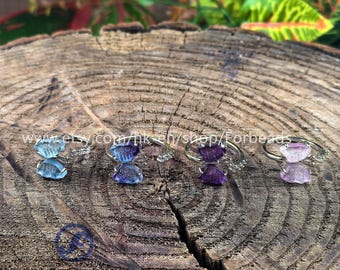 Natural Fluorite Butterfly Ring Carving Quartz Butterfly Open Ring Silver Plated Adjustable Finger Rings Fashion Women Bohemia Jewelry Gifts