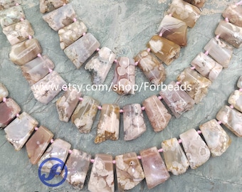 Top Drilled Trapezoidal Sakura Agate Graduated Beads,Gemstone Nugget Slab Pendants Necklaces Jewelry Making
