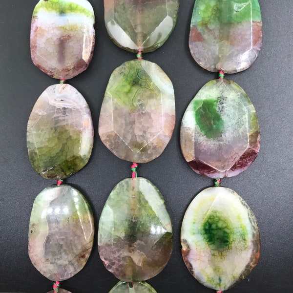 Large Size Watermelon Color Faceted Agate Druzy Slab Loose Beads,Dragon Veins Agate Slice Nugget Pendants Necklace Crafts for Jewelry Making
