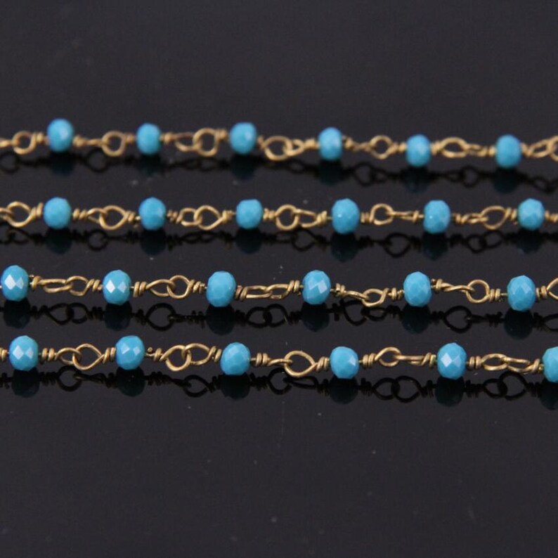 blue glass faceted rondelle beads rosary chains findings,plating brass copper loop necklace wire wrapped beading chains wholesale 3x4mm