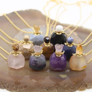 Gemstone Perfume Bottle Pendant, Crystal Essential Oil Diffuser Necklace