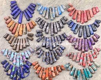 11pcs/set Sea Sediment Imperial Jasper Top Drilled Slice Stick Graduated Pendant Necklace Making