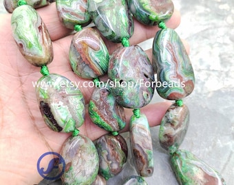 Green Banded Crazy Agate Freedom Slab Loose Beads,Lace Onxy Slice Nugget Pendants Making