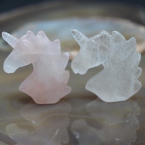 1pcs,2&quot; Hand Carved Rose Quartz/White Crystal Unicorn Figurine,Magical Unicorn Statue Healing Energy,Natural Gemstone Unicorn Carving