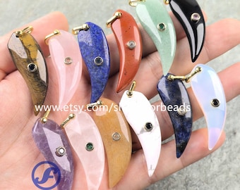 Gemstone Chili Pendants With Inlaid Zircon Reiki Crystal Quartz Dagger CZ Charms Necklace Making