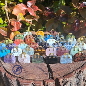 Mini Crystal Handbag Model Statue Home Decor,Carved Quartz Gemstone Bag Pendants Gift for Women Jewelry Making,Fluorite Amethyst Opal Charms