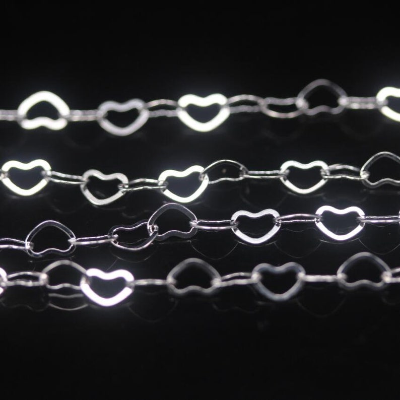 Plated Silver 4x6mm Heart Chains,Love Charms Decorative Rosary Chain Wholesale,Brass Link Necklace Chain Fine Jewelry Findings Choker Bulk
