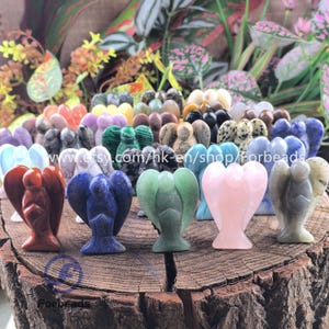 44 Stone Choice,2 inches Gemstones Carved Angel Figurine Home Decor,Natural Crystal Prayer Angel,Obsidian Lapis  Quartz Jasper Pocket Angels