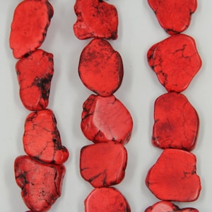 Approx 13pcs/str of charm red turquoise flat slab nugget stone freeform loose beads,focal gemstone beads,wholesake jewelry 20-30x30-40mm