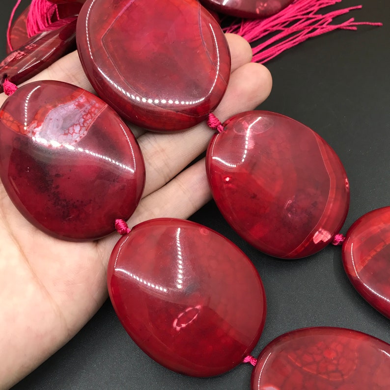 Approx 7pcs Large Red Agate Flat Oval Beads,Dragon Veins Agate Druzy Slab Slice Loose Beads Pendants Necklaces Jewelry Making 43x52mm