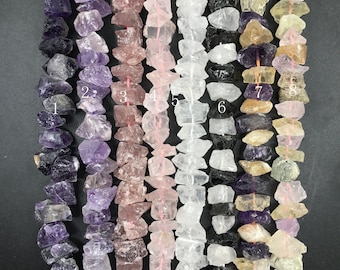Raw Crystal Nugget Loose Beads Bulk, Amethyst,Rose Smoky Strawberry Quartz Chips Jewelry Making
