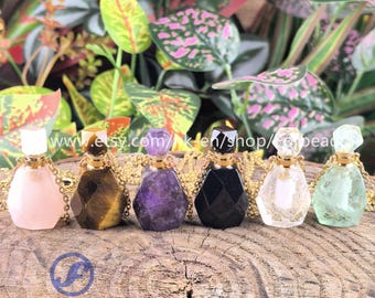 Crystal Perfume Bottle Necklace, Faceted Gemstone Diffuser Pendant