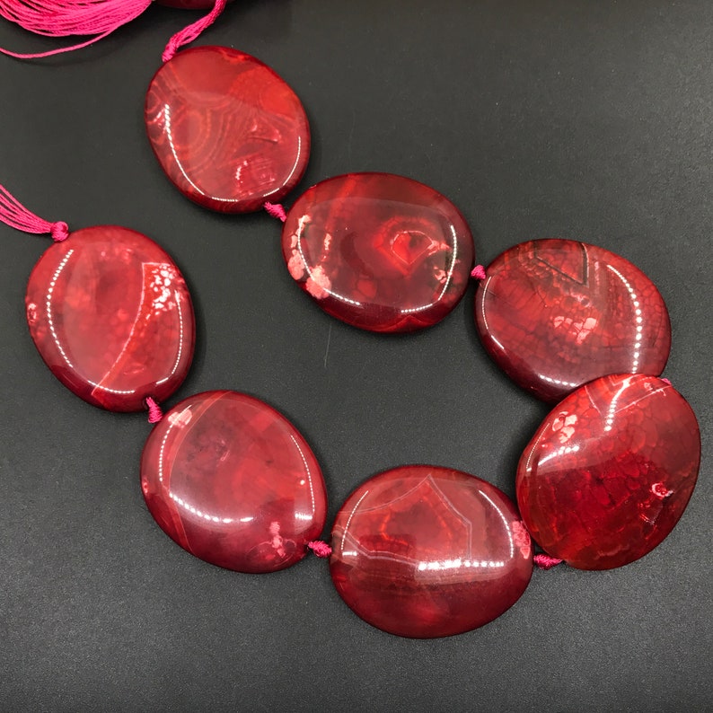 Approx 7pcs Large Red Agate Flat Oval Beads,Dragon Veins Agate Druzy Slab Slice Loose Beads Pendants Necklaces Jewelry Making 43x52mm