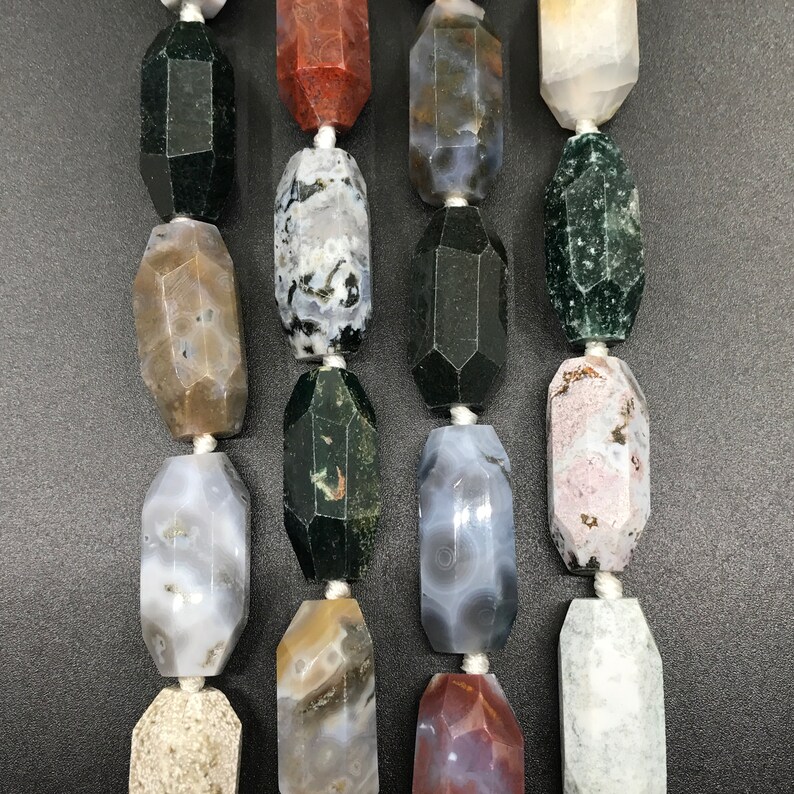 12pcs,Faceted Natural Ocean Agate Nugget Barrel Beads Connectors,Long Size Ocean Jasper Gemstone Pendants Necklaces Bracelets Jewelry Crafts