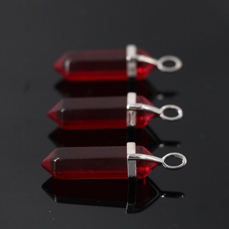 Red Crystal Glass Hexagon Point copper Pendant,Faceted slice double points Bulk,Glass Stick Reiki Chakra Pendant Necklace Supplies,3pcs