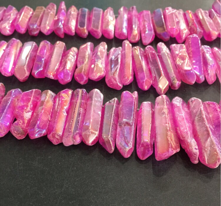 Approx 48pcs Top Drilled pink Titanium Quartz Crystal | Etsy