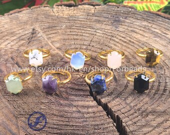 Faceted Amethyst Lapis Obsidian Gold Plated Ring Natural Gemstone Aventurine Rose Quartz Adjustable Finger Rings Fashion Women Jewelry Gifts