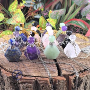 Plated Silver/Gold Crystal Quartz Perfume Bottle Pendant Necklaces,Natural Stone Amethyst Fluorite Essential Oil Diffuser Vial Charm Chains