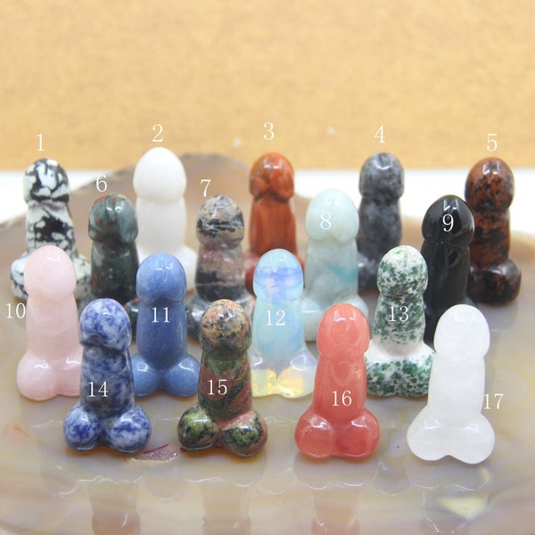 17 Stone Choice,2 Inch Gemstone Phallus/Penis,Carved Crystal Penis Decor,Obsidian/Amazonite/Opal/Jasper/Rose Quartz Penis,Bachelorette Gifts