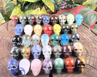 Mini Gemstone Skull, Hand Carved Crystal Figurine, Reiki Chakra Healing Statues, 1 Inch