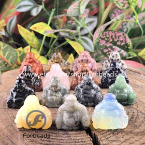 1.2" Carved Buddha Statues,Mini Laughing Buddhas Figurine Home Decoration,Healing Crystal Desk Decor