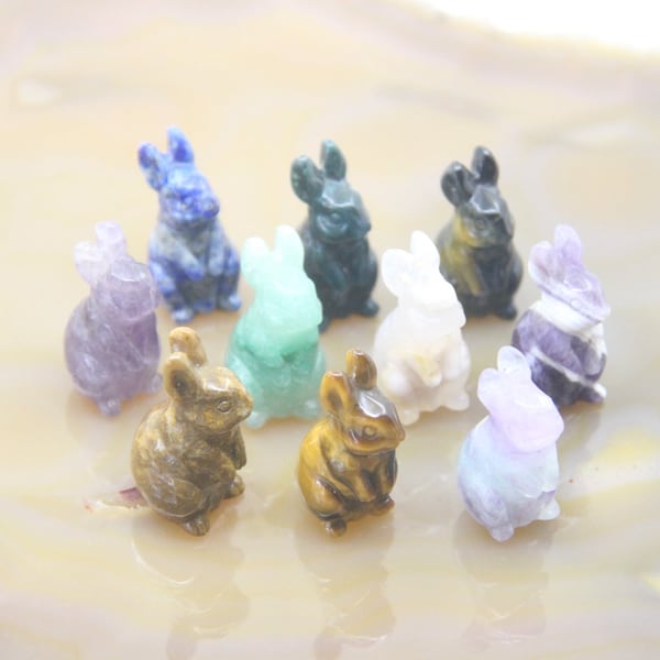 1.2" Natural Gemstone Hand Carved Mini Rabbit Figurine,Fluorite/Rose Quartz Lovely Rabbit Statue Decoration,Crystal Animal Carved Wholesales
