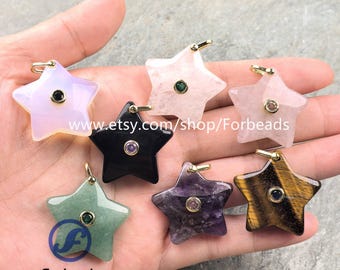 30mm Gemstone Star With Inlaid Zircon Charms Crystal Quartz Pentagram Pendants DIY Jewelry Making